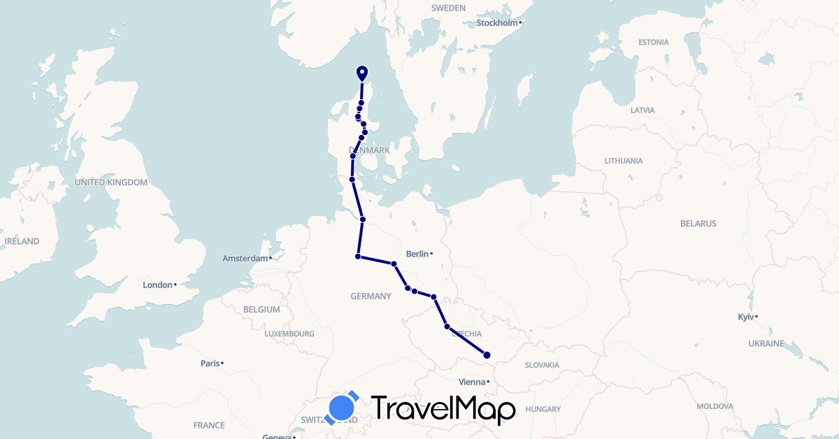 TravelMap itinerary: driving in Czech Republic, Germany, Denmark (Europe)